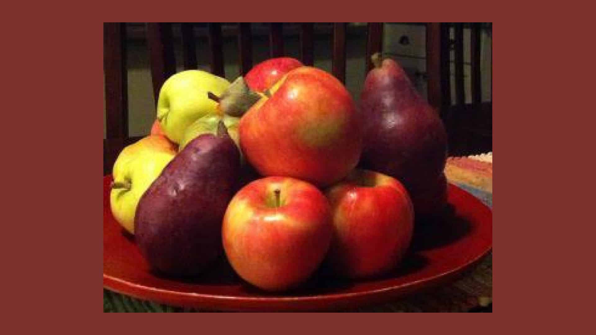 Fall Apples and Pears on a wooden platter