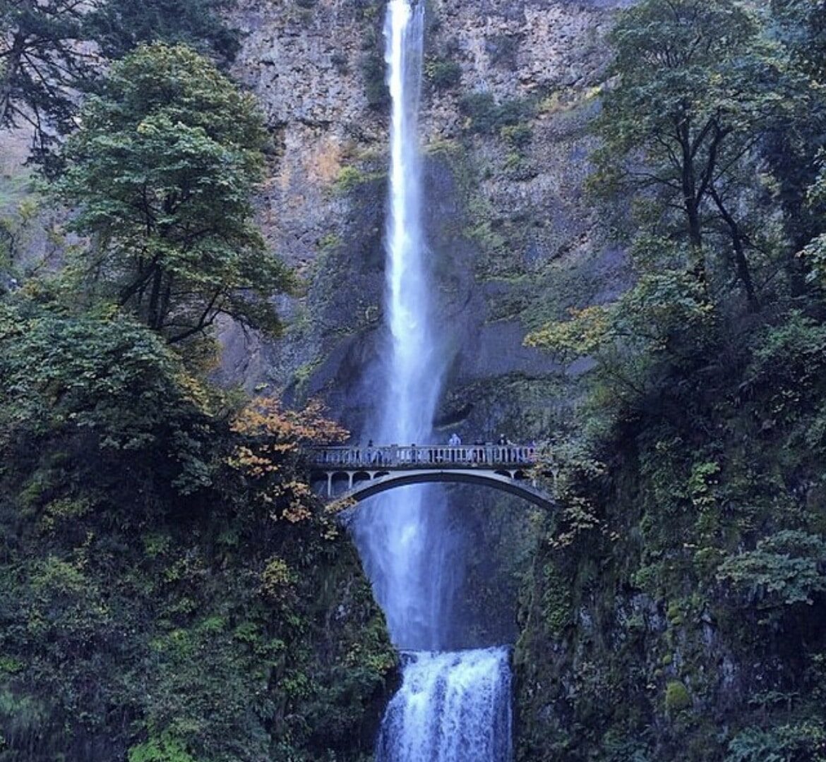 Multnomah Falls and the Benson Bridge in the Columbia River Gorge