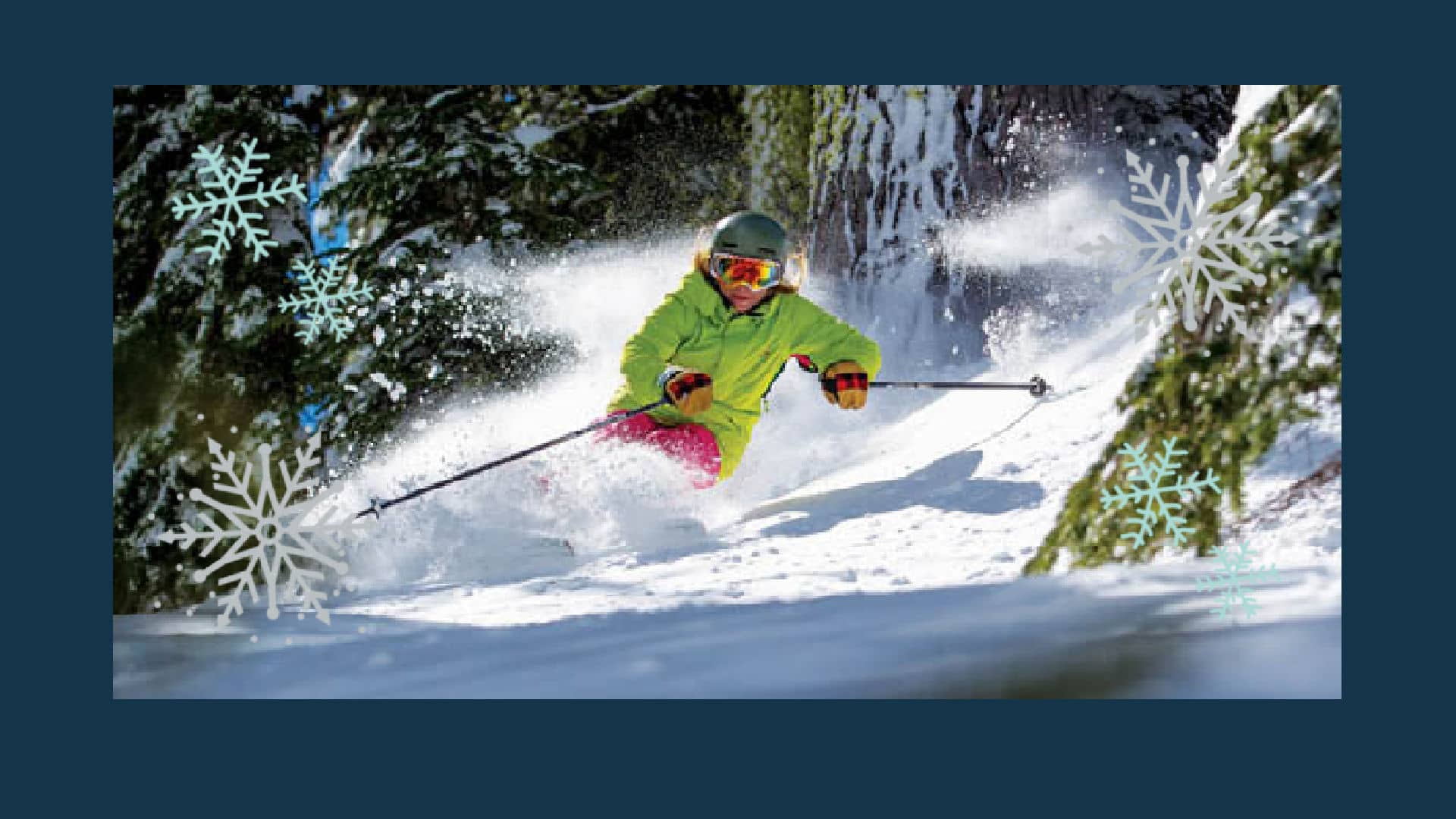 a human skiing through the trees on fresh deep powder snow